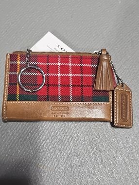 Coach VTG 8972 Tartan Plaid Mini Skinny Keychain Card Coin ID Case Holder NWT